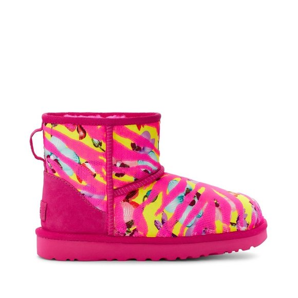 UGG Classic Mini Tiger Flower Boots Sequin Booties Pink Suede Size 6 NEW - Picture 1 of 8